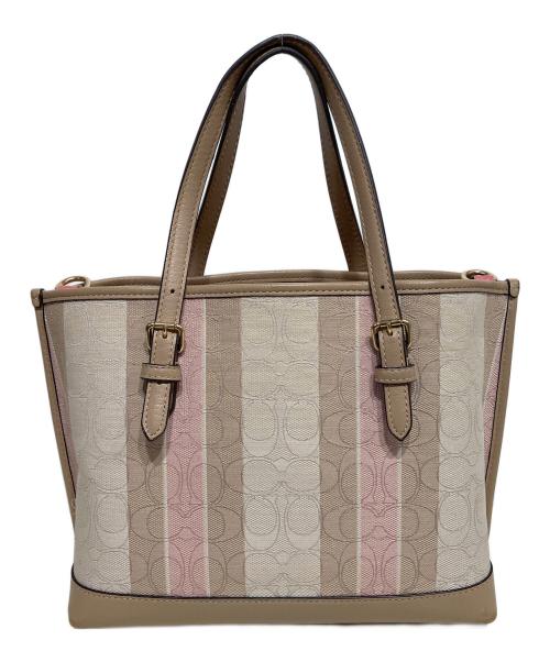 COACH（コーチ）COACH (コーチ) モリー トート バッグ 25・シグネチャー キャンバス ピンク×アイボリー サイズ:-の古着・服飾アイテム