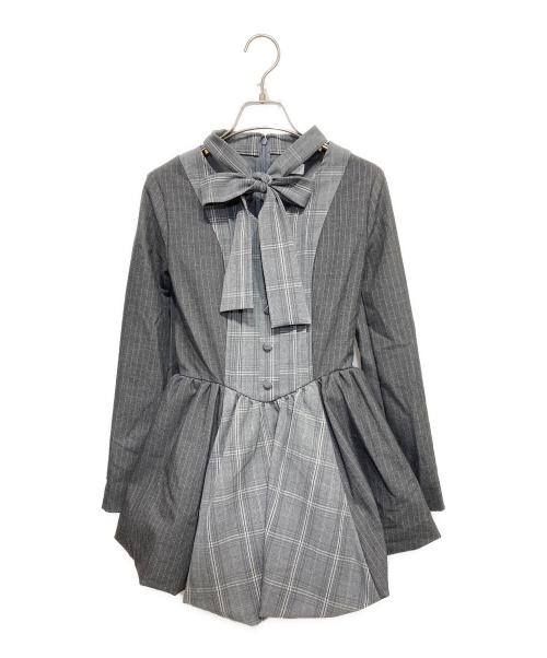 darich（ダーリッチ）Darich (ダーリッチ) チェックストライプバルーンミニワンピース グレー サイズ:Freeの古着・服飾アイテム