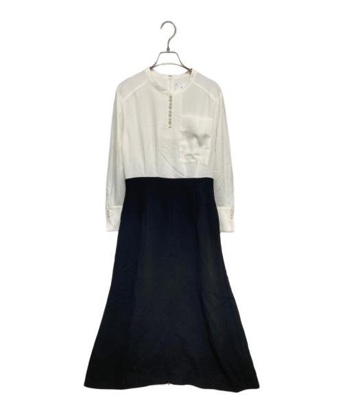 Arobe（アローブ）arobe (アローブ) パールボタンドッキングワンピース ブラック×ホワイト サイズ:2の古着・服飾アイテム