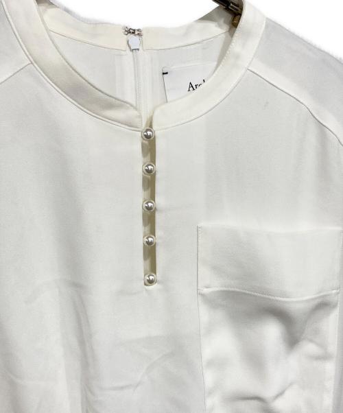 Arobe（アローブ）arobe (アローブ) パールボタンドッキングワンピース ブラック×ホワイト サイズ:2の古着・服飾アイテム