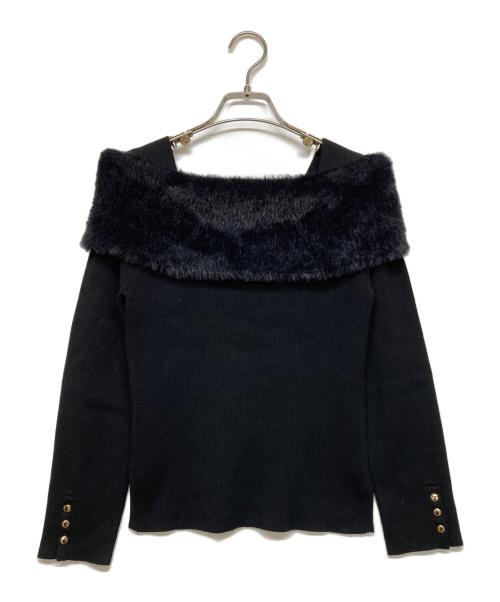 JUSGLITTY（ジャスグリッティー）JUSGLITTY (ジャスグリッティー) ファーリーオフショルニット ブラック サイズ:2の古着・服飾アイテム