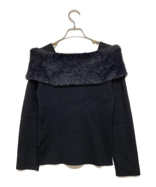 JUSGLITTY（ジャスグリッティー）JUSGLITTY (ジャスグリッティー) ファーリーオフショルニット ブラック サイズ:2の古着・服飾アイテム