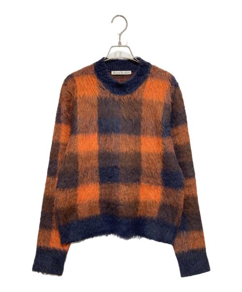 Acne studios（アクネ ストゥディオズ）ACNE STUDIOS (アクネ ストゥディオズ) アルパカブレンドブロックチェックニット オレンジ×ネイビー サイズ:XSの古着・服飾アイテム