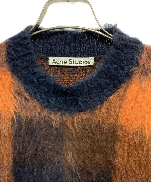 Acne studios（アクネ ストゥディオズ）ACNE STUDIOS (アクネ ストゥディオズ) アルパカブレンドブロックチェックニット オレンジ×ネイビー サイズ:XSの古着・服飾アイテム