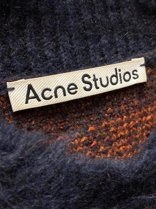 Acne studios（アクネ ストゥディオズ）ACNE STUDIOS (アクネ ストゥディオズ) アルパカブレンドブロックチェックニット オレンジ×ネイビー サイズ:XSの古着・服飾アイテム
