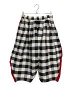 COMME des GARCONSコムデギャルソン）の古着「ベロア切替ギンガムチェックサルエルパンツ」｜ホワイト×ブラック