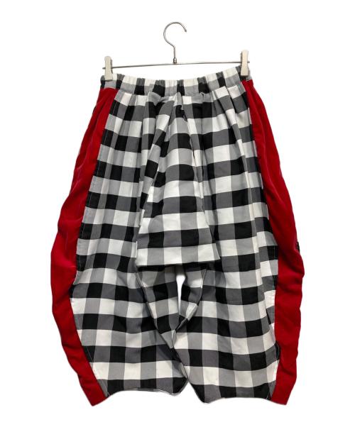 COMME des GARCONS（コムデギャルソン）COMME des GARCONS (コムデギャルソン) ベロア切替ギンガムチェックサルエルパンツ ホワイト×ブラック サイズ:XSの古着・服飾アイテム