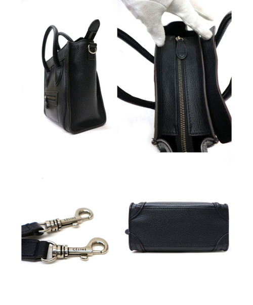 CELINE（セリーヌ）CELINE (セリーヌ) ラゲージナノショッパー2WAYバッグ ブラック イタリア製 MICRO LUGGAGE ラムドカーフスキン S-SA-019 S・CU・1101の古着・服飾アイテム