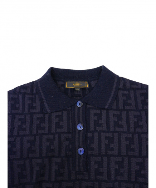 FENDI（フェンディ）FENDI (フェンディ) [OLD]ズッカ柄ニットポロシャツ ネイビー サイズ:40 USA6 イタリア製の古着・服飾アイテム