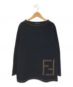 FENDIフェンディ）の古着「[OLD]FFロゴベロアカットソー」｜ネイビー
