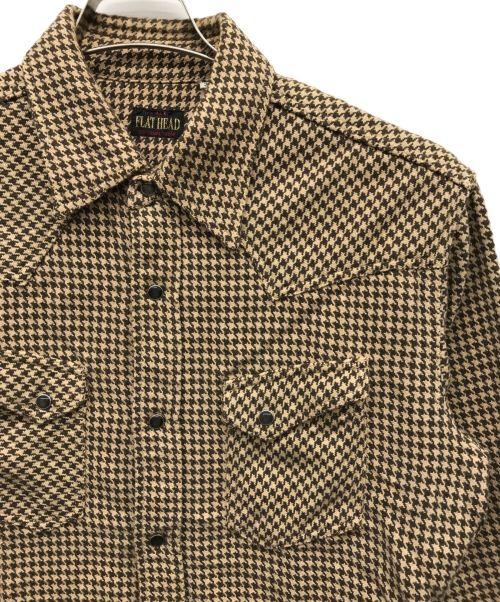 FLAT HEAD（フラット ヘッド）FLAT HEAD (フラット ヘッド) 千鳥柄長袖シャツ ブラウン サイズ:38の古着・服飾アイテム