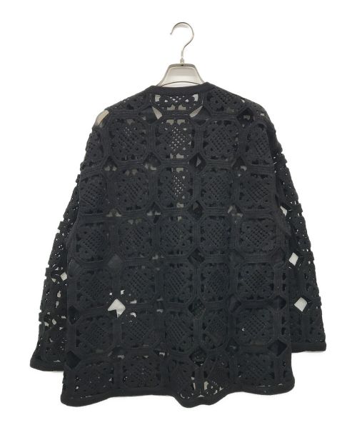 BALLSEY（ボールジィ）BALLSEY (ボールジィ) スクエアモチーフエンブロイダリーノーカラージャケット ブラック サイズ:36の古着・服飾アイテム