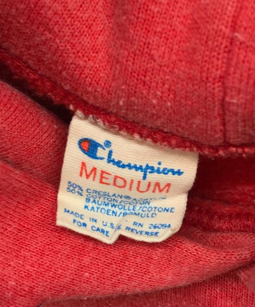 Champion（チャンピオン）Champion (チャンピオン) 三段プリントパーカー レッド サイズ:MEDIUMの古着・服飾アイテム