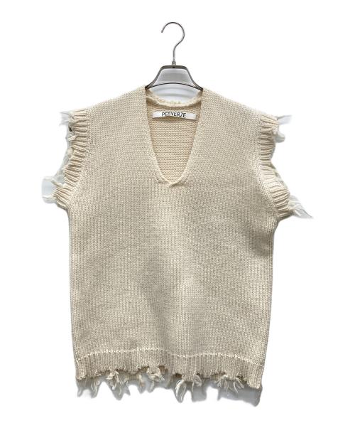 PERVERZE（パーバーズ）PERVERZE (パーバーズ) Crash Boxy Knit Vest アイボリー サイズ:Fの古着・服飾アイテム