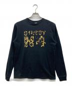 stussyステューシー）の古着「ヒョウ柄プリントロゴカットソー」｜ブラック