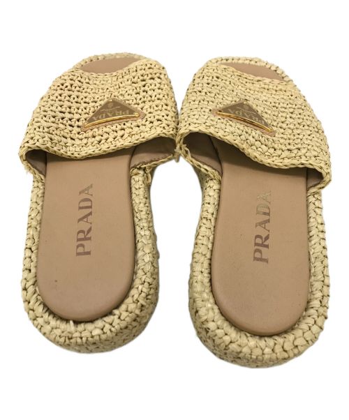 PRADA（プラダ）PRADA (プラダ) クロシェ フラットフォーム スライドサンダル ベージュ サイズ:35の古着・服飾アイテム