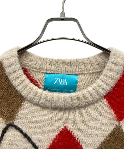 ZARA（ザラ）ZARA (ザラ) Harry Lambert (ハリー・ランバート) ロングスリーブアーガイル ジャガード セーター ブラウン サイズ:Ｍの古着・服飾アイテム