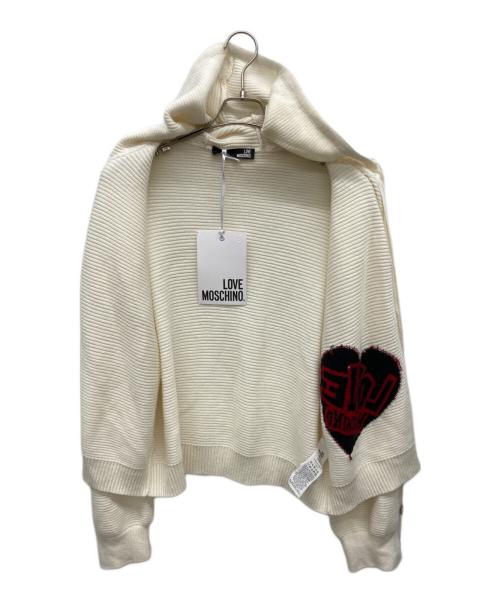 LOVE MOSCHINO（ラブモスキーノ）LOVE MOSCHINO (ラブモスキーノ) ロゴ インターシャ ジップド カーディガン ホワイト サイズ:42の古着・服飾アイテム