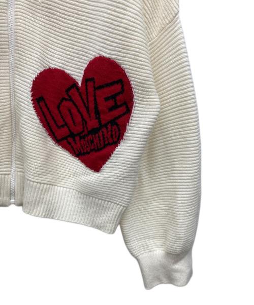 LOVE MOSCHINO（ラブモスキーノ）LOVE MOSCHINO (ラブモスキーノ) ロゴ インターシャ ジップド カーディガン ホワイト サイズ:42の古着・服飾アイテム