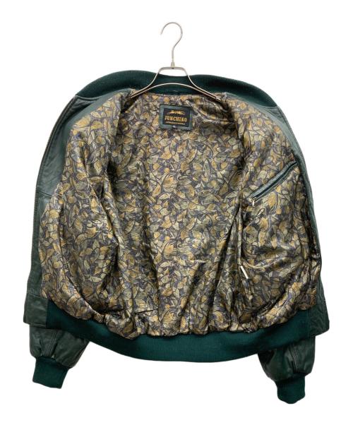 JUNCHINO（ジュンキーノ）JUNCHINO (ジュンキーノ) レザースタジャン グリーン サイズ:XLの古着・服飾アイテム