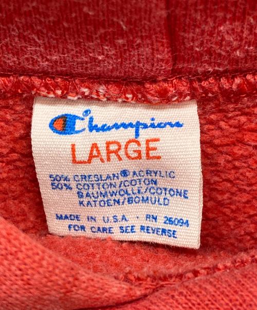 Champion（チャンピオン）Champion (チャンピオン) 3段プリントパーカー レッド サイズ:LARGEの古着・服飾アイテム