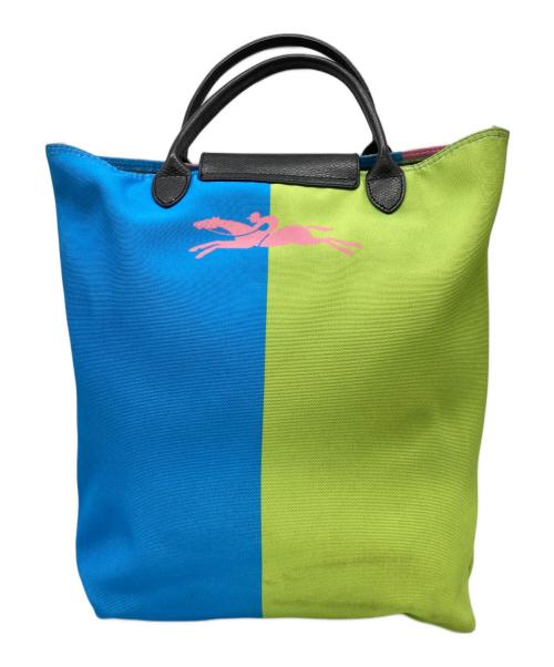 LONGCHAMP（ロンシャン）LONGCHAMP (ロンシャン) Robert INDIANA (ロバート・インディアナ) LOVEハンドバッグ ピンク×スカイブルーの古着・服飾アイテム
