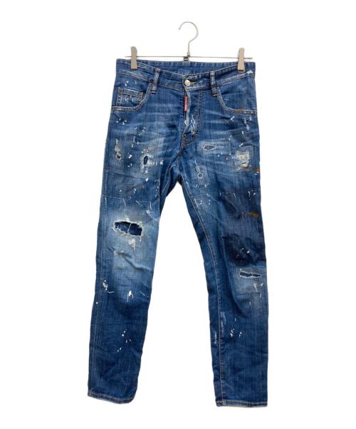 DSQUARED2（ディースクエアード）DSQUARED2 (ディースクエアード) ペイントダメージ加工デニムパンツ インディゴ サイズ:42の古着・服飾アイテム