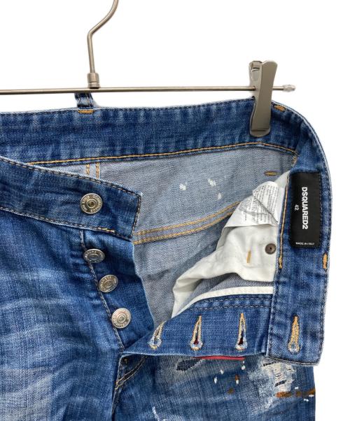 DSQUARED2（ディースクエアード）DSQUARED2 (ディースクエアード) ペイントダメージ加工デニムパンツ インディゴ サイズ:42の古着・服飾アイテム