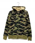 stussyステューシー）の古着「タイガーカモジップパーカー」｜カーキ