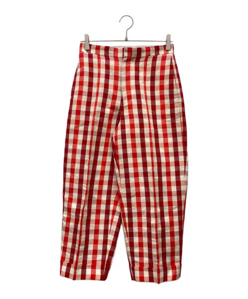 DRAWER（ドゥロワー）DRAWER (ドゥロワー) コットンヘンプチェックパンツ レッド サイズ:34の古着・服飾アイテム
