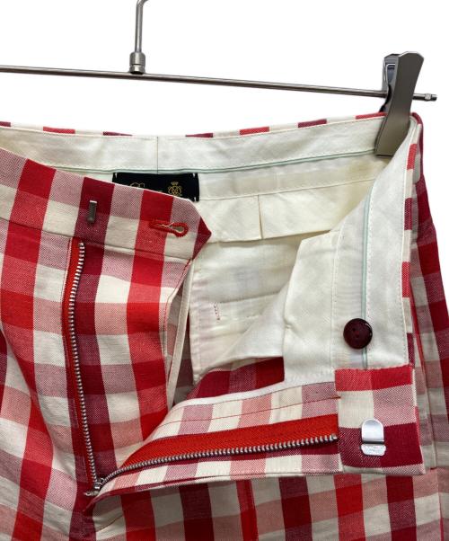DRAWER（ドゥロワー）DRAWER (ドゥロワー) コットンヘンプチェックパンツ レッド サイズ:34の古着・服飾アイテム