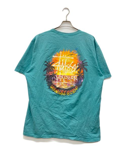 stussy（ステューシー）stussy (ステューシー) プリントTシャツ ミントグリーン サイズ:XLの古着・服飾アイテム