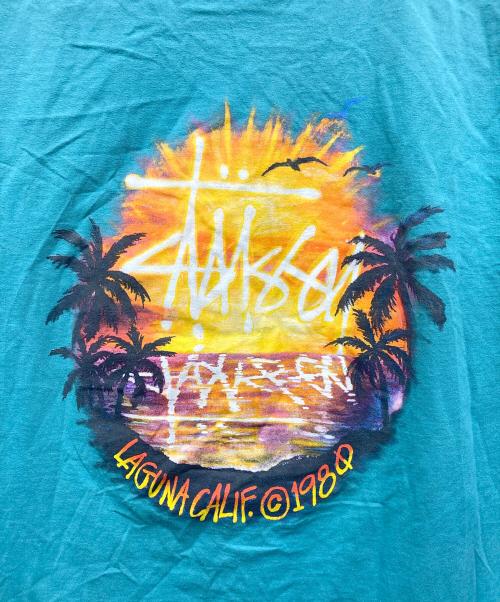 stussy（ステューシー）stussy (ステューシー) プリントTシャツ ミントグリーン サイズ:XLの古着・服飾アイテム