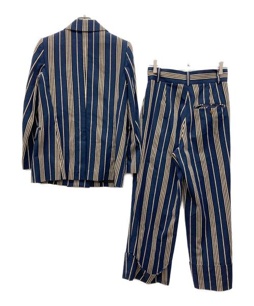 Vivienne Westwood RED LABEL（ヴィヴィアンウエストウッドレッドレーベル）Vivienne Westwood RED LABEL (ヴィヴィアンウエストウッドレッドレーベル) ピークドラペルダブルブレストストライプジャケット ネイビー サイズ:2の古着・服飾アイテム