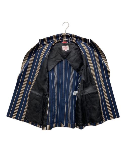 Vivienne Westwood RED LABEL（ヴィヴィアンウエストウッドレッドレーベル）Vivienne Westwood RED LABEL (ヴィヴィアンウエストウッドレッドレーベル) ピークドラペルダブルブレストストライプジャケット ネイビー サイズ:2の古着・服飾アイテム