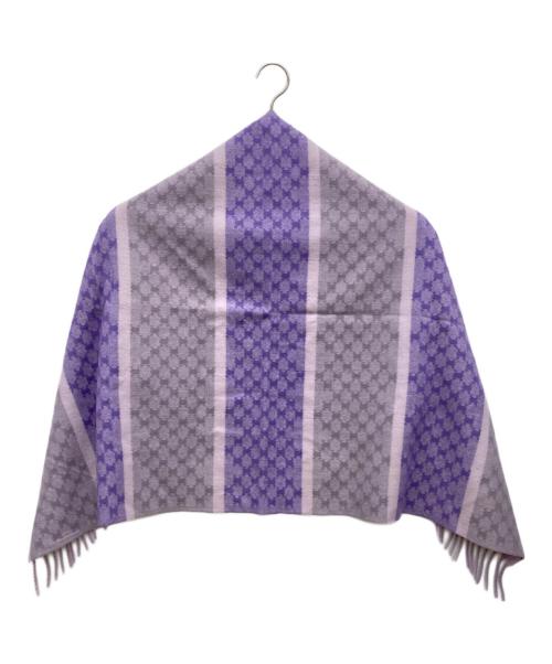 CELINE（セリーヌ）CELINE (セリーヌ) マカダム柄マフラー パープル サイズ:70cm×130cm(房込み)の古着・服飾アイテム