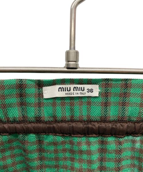 MIU MIU（ミュウミュウ）MIU MIU (ミュウミュウ) ウールチェックミニスカート グリーン サイズ:36の古着・服飾アイテム