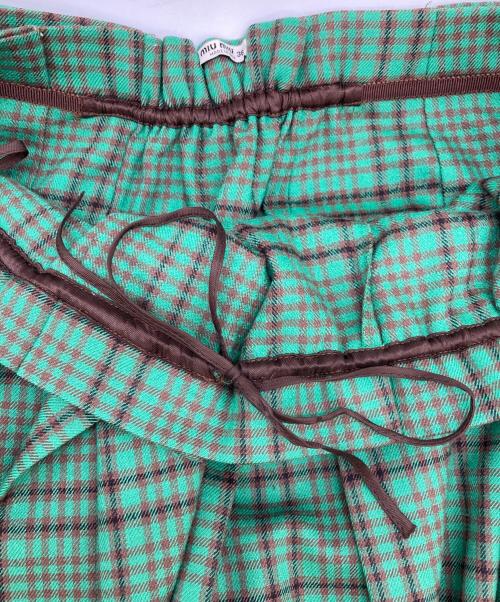 MIU MIU（ミュウミュウ）MIU MIU (ミュウミュウ) ウールチェックミニスカート グリーン サイズ:36の古着・服飾アイテム