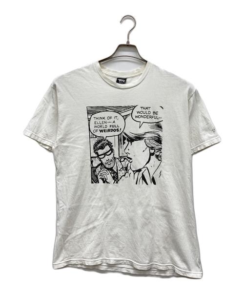 stussy（ステューシー）stussy (ステューシー) アメコミ風Tシャツ ホワイト サイズ:MEDIUMの古着・服飾アイテム