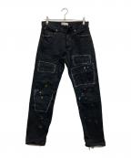 INNOCENCE NYCイノセンス ニューヨーク）の古着「ダメージ加工ペイントステッチデニムパンツ」｜ブラック