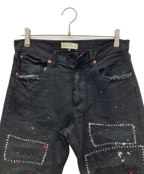 INNOCENCE NYC（イノセンス ニューヨーク）INNOCENCE NYC (イノセンス ニューヨーク) ダメージ加工ペイントステッチデニムパンツ ブラック サイズ:30の古着・服飾アイテム