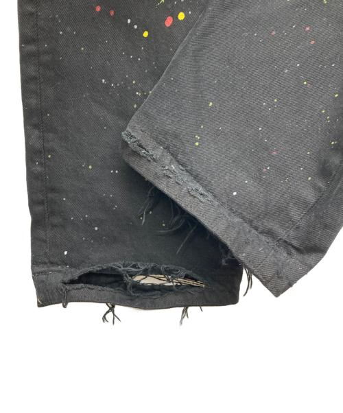 INNOCENCE NYC（イノセンス ニューヨーク）INNOCENCE NYC (イノセンス ニューヨーク) ダメージ加工ペイントステッチデニムパンツ ブラック サイズ:30の古着・服飾アイテム