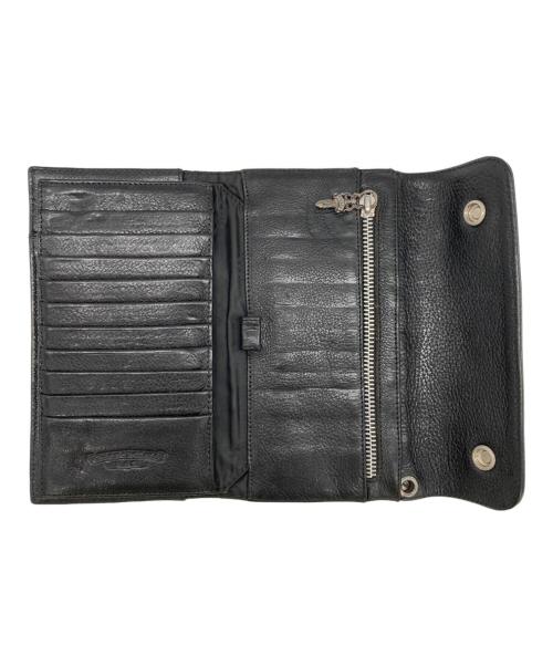 CHROME HEARTS（クロムハーツ）CHROME HEARTS (クロムハーツ) WAVE CROSS BTN WALLET/ウェーブクロスボタンウォレット ブラックの古着・服飾アイテム