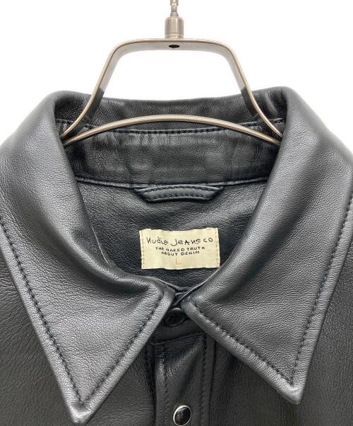 NUDIE JEANS（ヌーディー・ジーンズ）NUDIE JEANS (ヌーディー・ジーンズ) HUGO LEATHER SHIRT ブラック サイズ:Lの古着・服飾アイテム