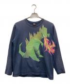 stussyステューシー）の古着「恐竜プリントロングスリーブカットソー」｜ネイビー
