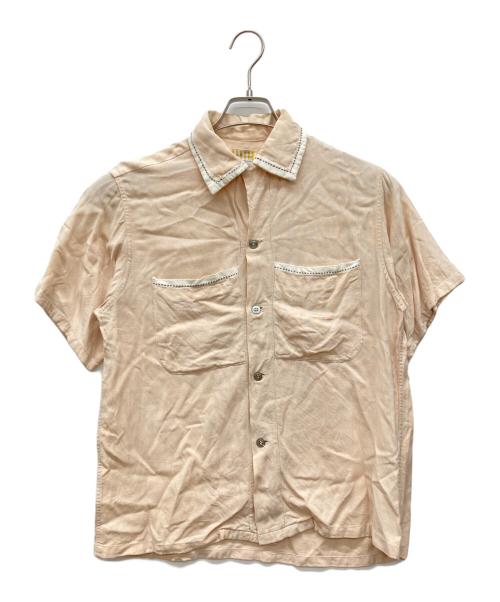 VAN HEUSEN（ヴァンヒューセン/バンヒューゼン）VAN HEUSEN (ヴァンヒューセン/バンヒューゼン) レーヨンオープンカラーシャツ ベージュ サイズ:Mの古着・服飾アイテム