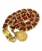 CHANELシャネル）の古着「ココマークコインロゴプレートチェーンベルト」｜ゴールド×ボルドー