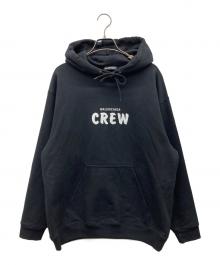 BALENCIAGA（バレンシアガ）の古着「CREWロゴプリント プルオーバーパーカー」｜ブラック