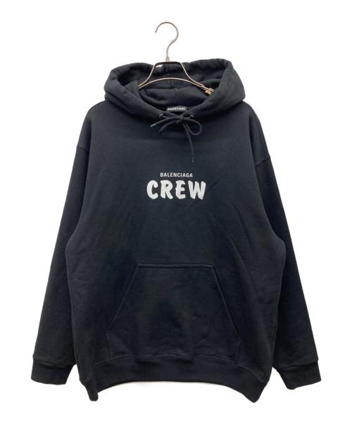 BALENCIAGA（バレンシアガ）BALENCIAGA (バレンシアガ) CREWロゴプリント プルオーバーパーカー ブラック サイズ:XSの古着・服飾アイテム
