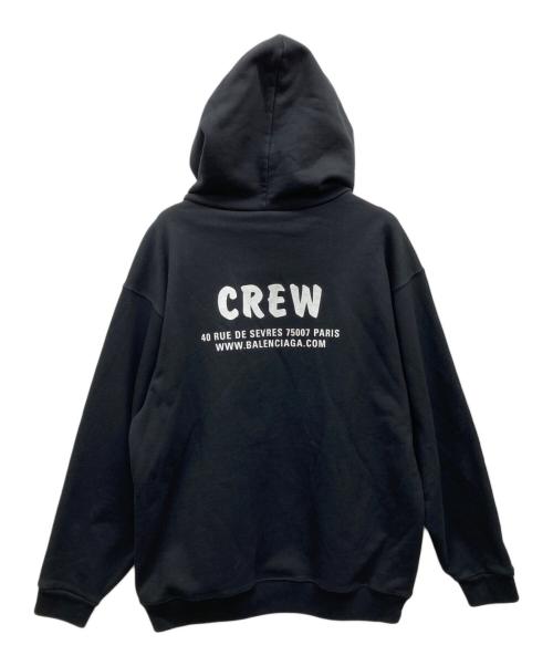 BALENCIAGA（バレンシアガ）BALENCIAGA (バレンシアガ) CREWロゴプリント プルオーバーパーカー ブラック サイズ:XSの古着・服飾アイテム
